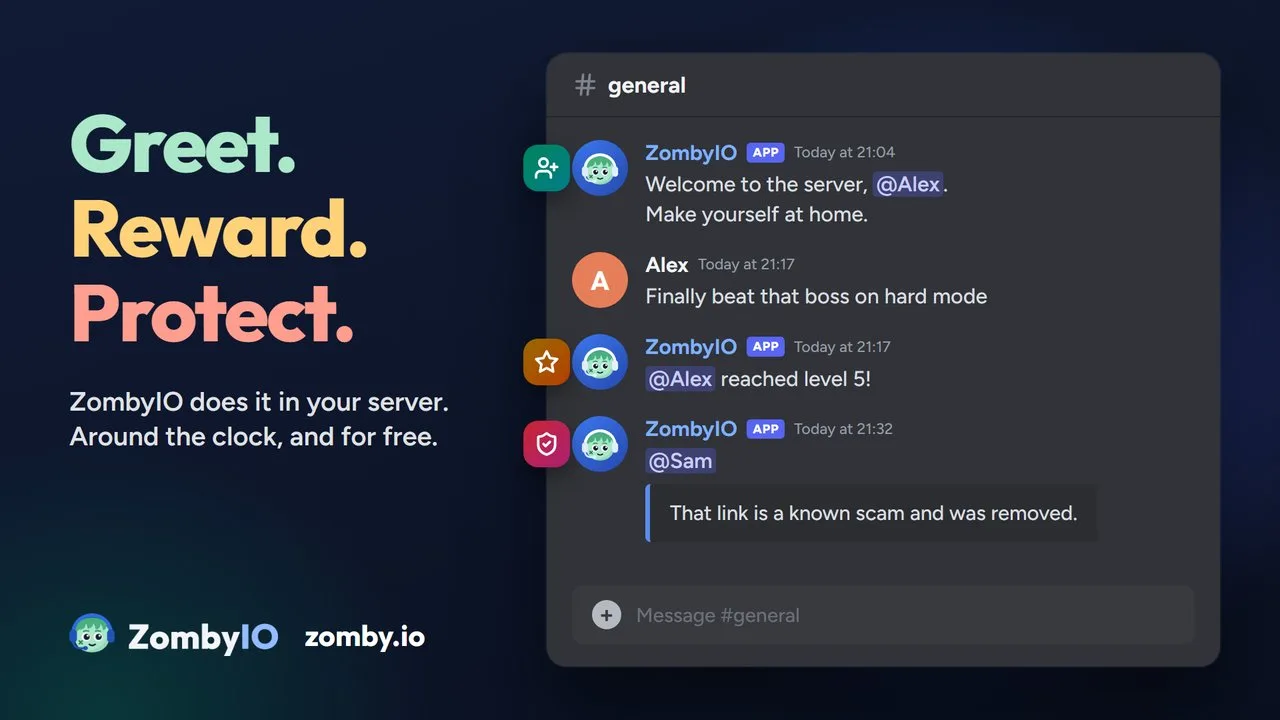 Greet, reward, protect: ZombyIO in a Discord channel